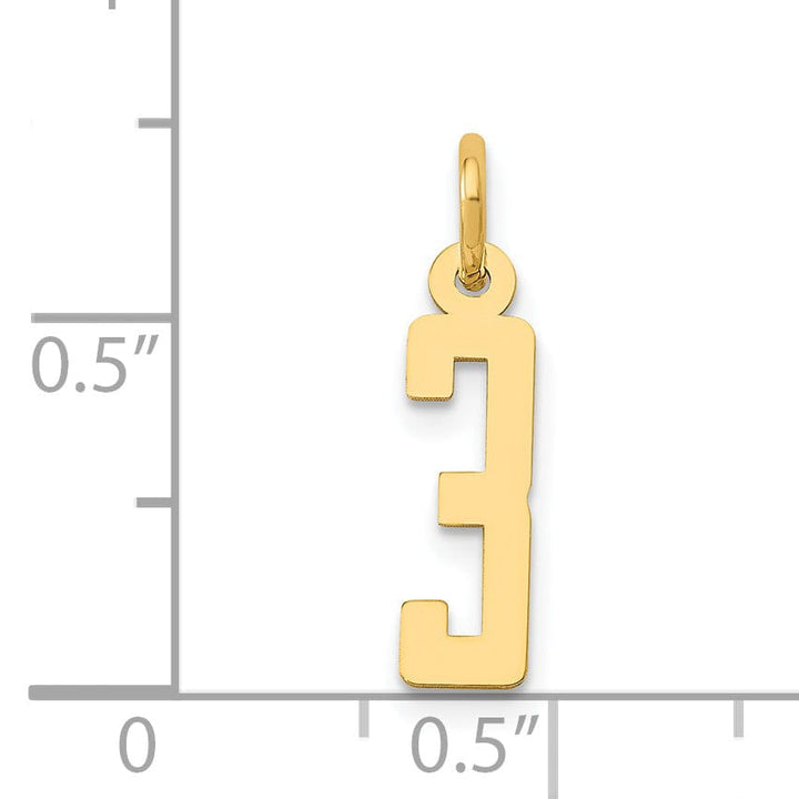 Lovely Rita's Pendants & Charms 14K Yellow Gold Polished Finish Small Size Elongated Shape Number 3 Charm Pendant