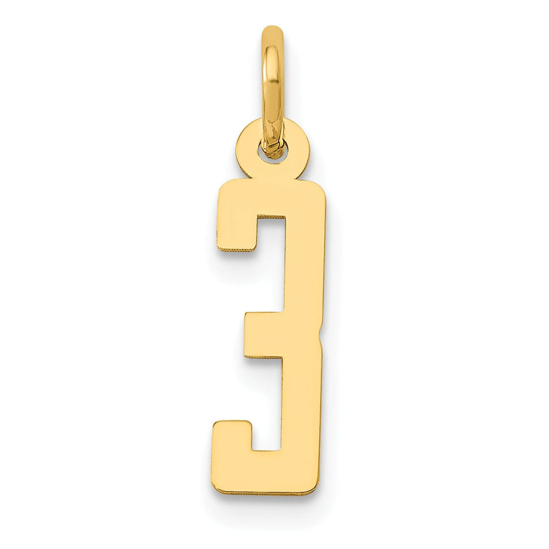 Lovely Rita's Pendants & Charms 14K Yellow Gold Polished Finish Small Size Elongated Shape Number 3 Charm Pendant