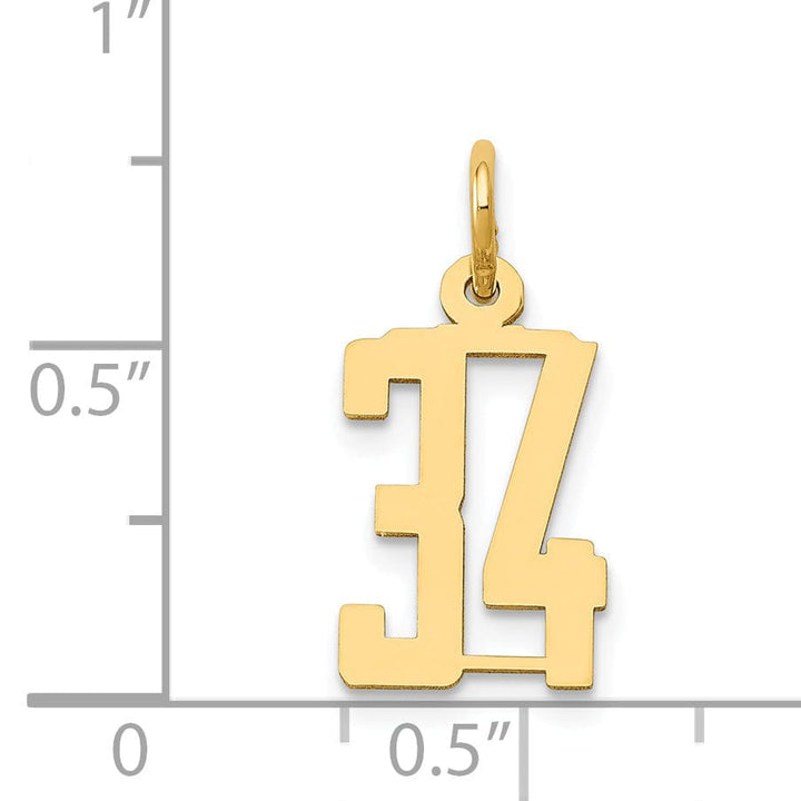 Lovely Rita's Pendants & Charms 14K Yellow Gold Polished Finish Small Size Elongated Shape Number 34 Charm Pendant