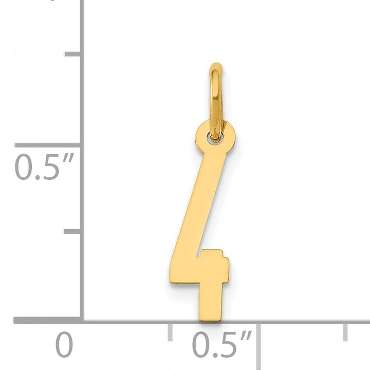 Lovely Rita's Pendants & Charms 14K Yellow Gold Polished Finish Small Size Elongated Shape Number 4 Charm Pendant