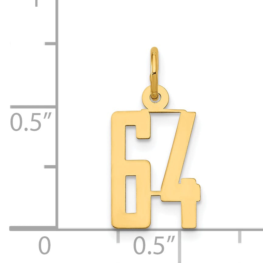 Lovely Rita's Pendants & Charms 14K Yellow Gold Polished Finish Small Size Elongated Shape Number 64 Charm Pendant