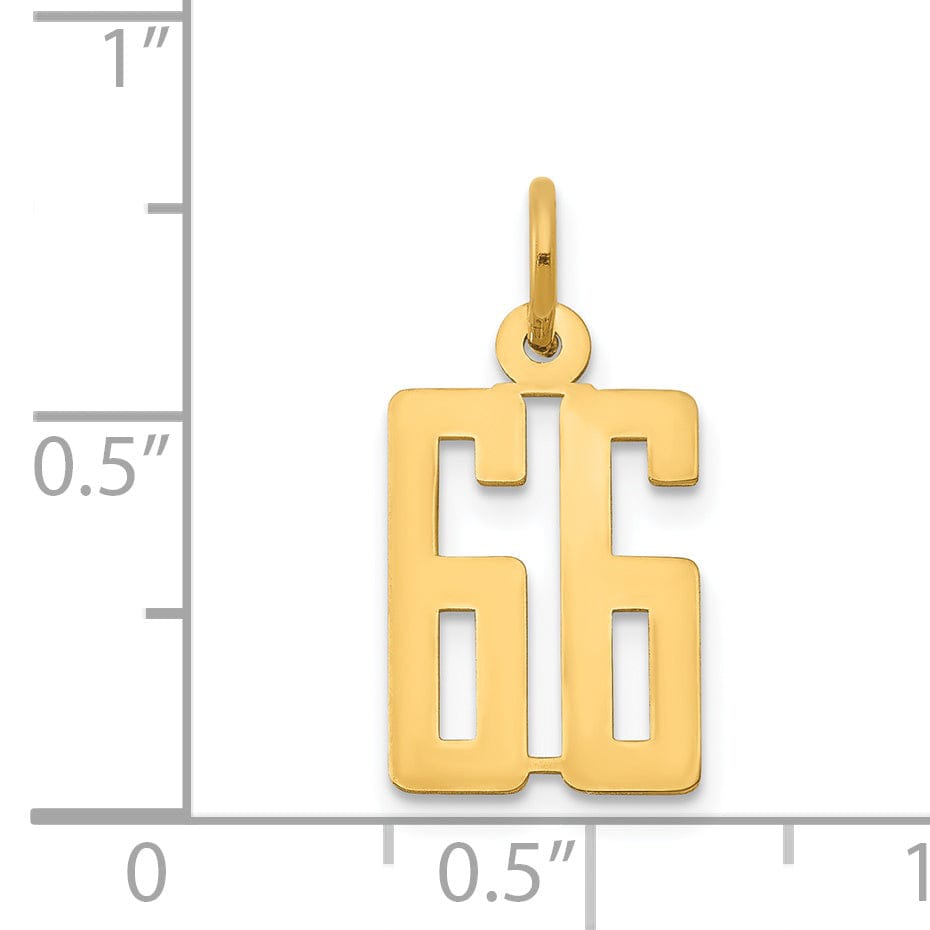 Lovely Rita's Pendants & Charms 14K Yellow Gold Polished Finish Small Size Elongated Shape Number 66 Charm Pendant