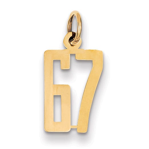 Lovely Rita's Pendants & Charms 14K Yellow Gold Polished Finish Small Size Elongated Shape Number 67 Charm Pendant