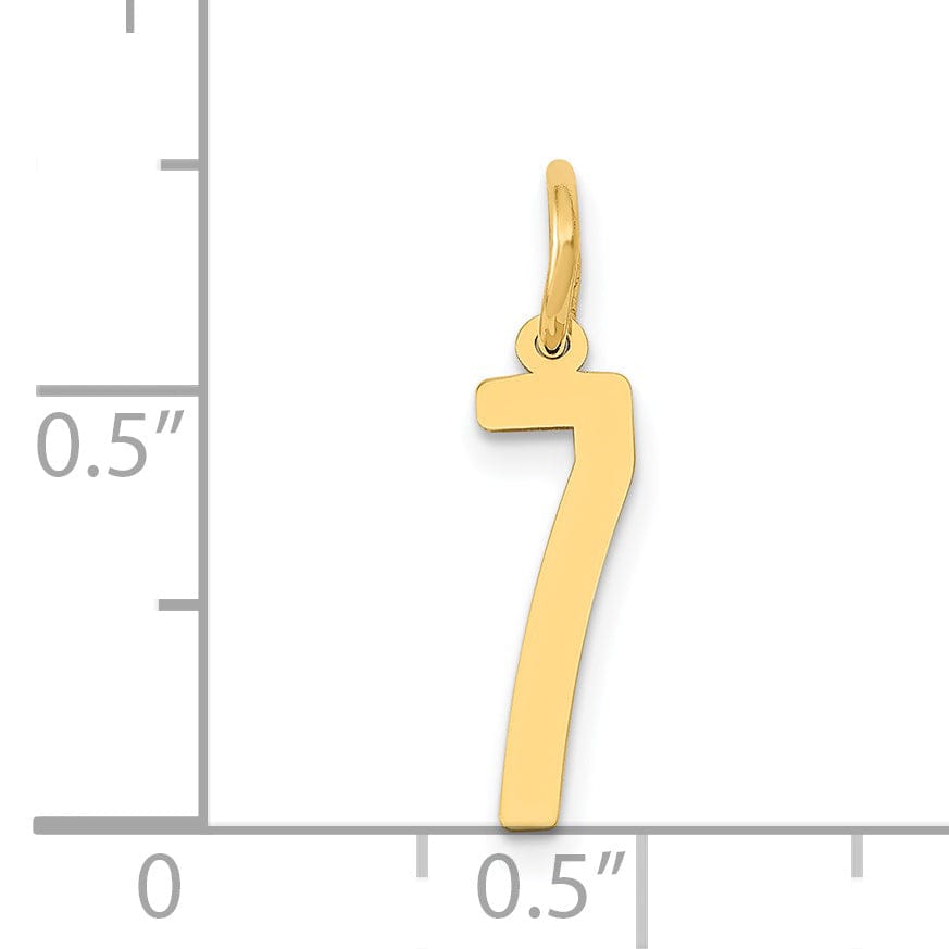 Lovely Rita's Pendants & Charms 14K Yellow Gold Polished Finish Small Size Elongated Shape Number 7 Charm Pendant