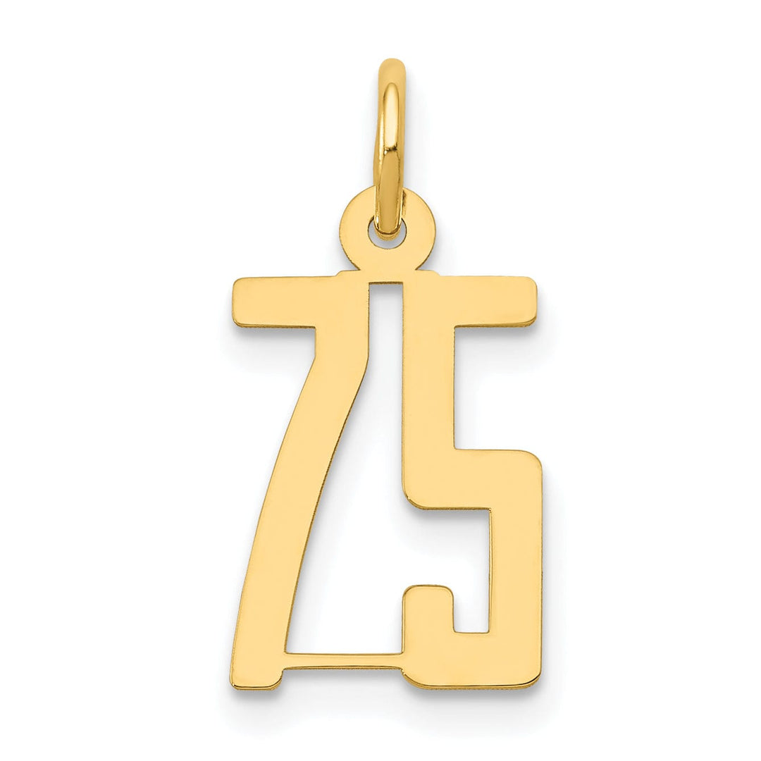 Lovely Rita's Pendants & Charms 14K Yellow Gold Polished Finish Small Size Elongated Shape Number 75 Charm Pendant