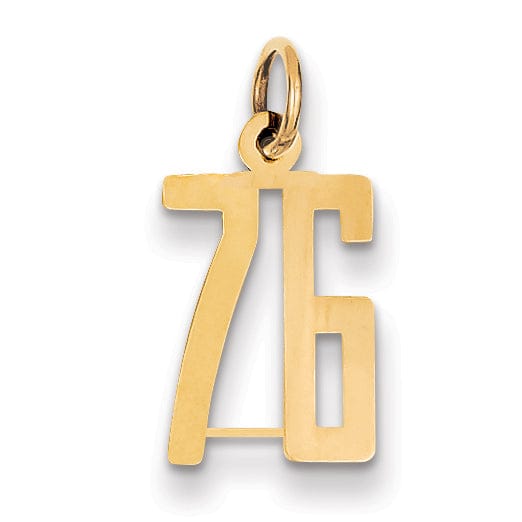 Lovely Rita's Pendants & Charms 14K Yellow Gold Polished Finish Small Size Elongated Shape Number 76 Charm Pendant