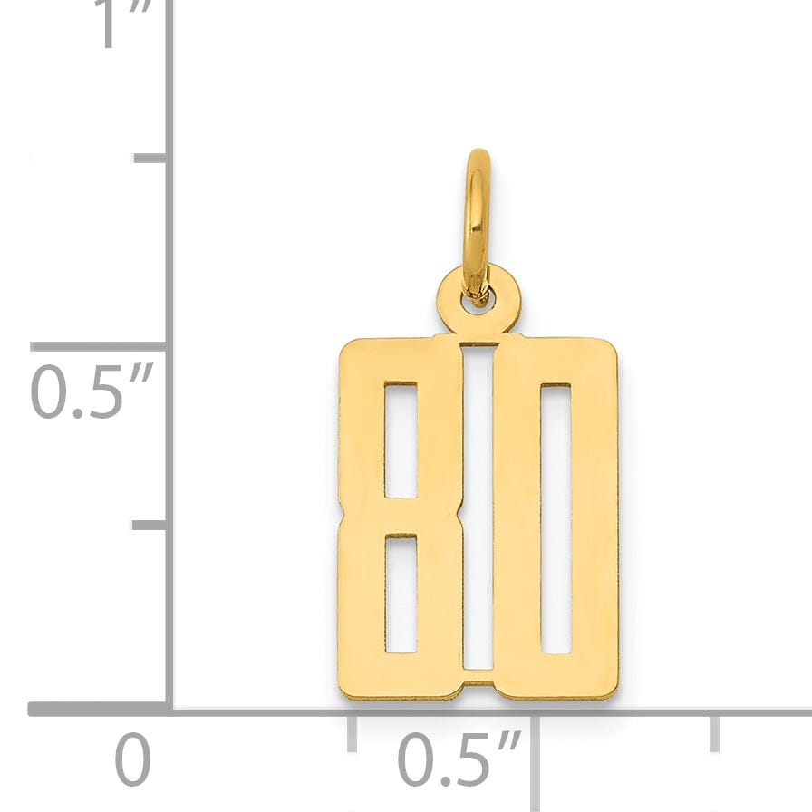 Lovely Rita's Pendants & Charms 14K Yellow Gold Polished Finish Small Size Elongated Shape Number 80 Charm Pendant