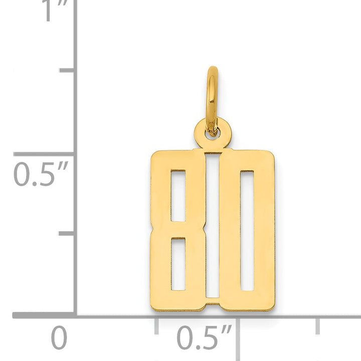 Lovely Rita's Pendants & Charms 14K Yellow Gold Polished Finish Small Size Elongated Shape Number 80 Charm Pendant
