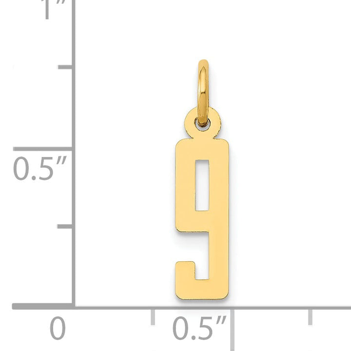 Lovely Rita's Pendants & Charms 14K Yellow Gold Polished Finish Small Size Elongated Shape Number 9 Charm Pendant