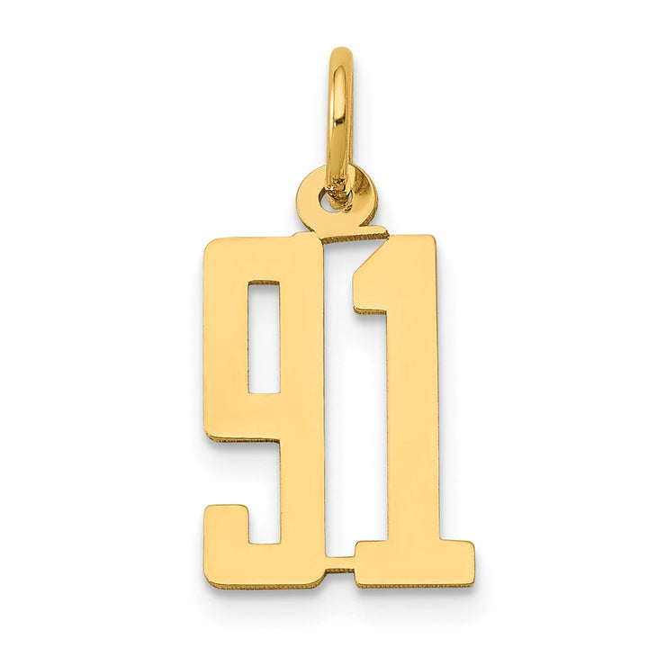 Lovely Rita's Pendants & Charms 14K Yellow Gold Polished Finish Small Size Elongated Shape Number 91 Charm Pendant