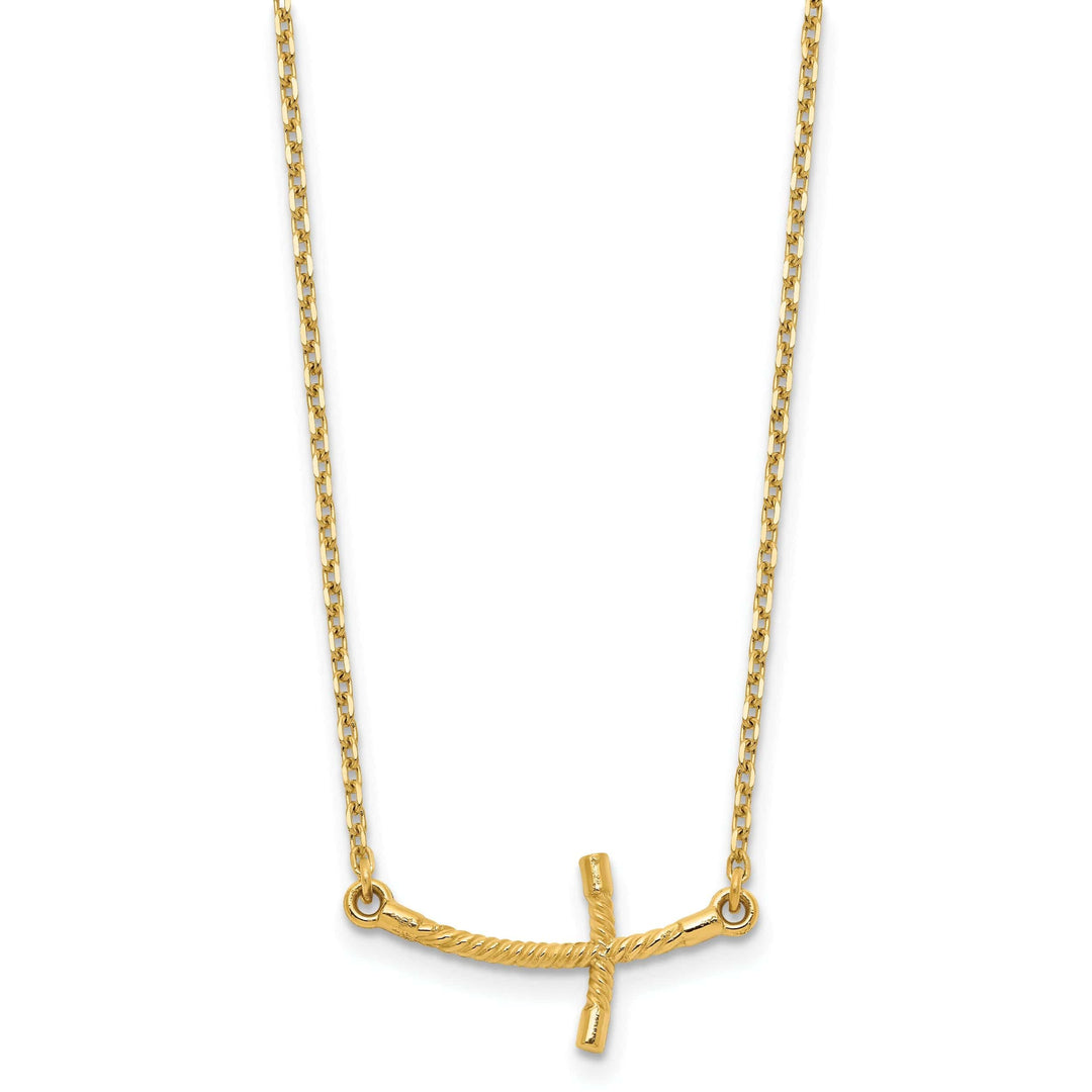 Lovely Rita's Pendants & Charms 14k Yellow Gold Polished Finish Small Size Sideways Curved Twist Design Cross Pendant in a 19-Inch Cable Chain Necklace Set