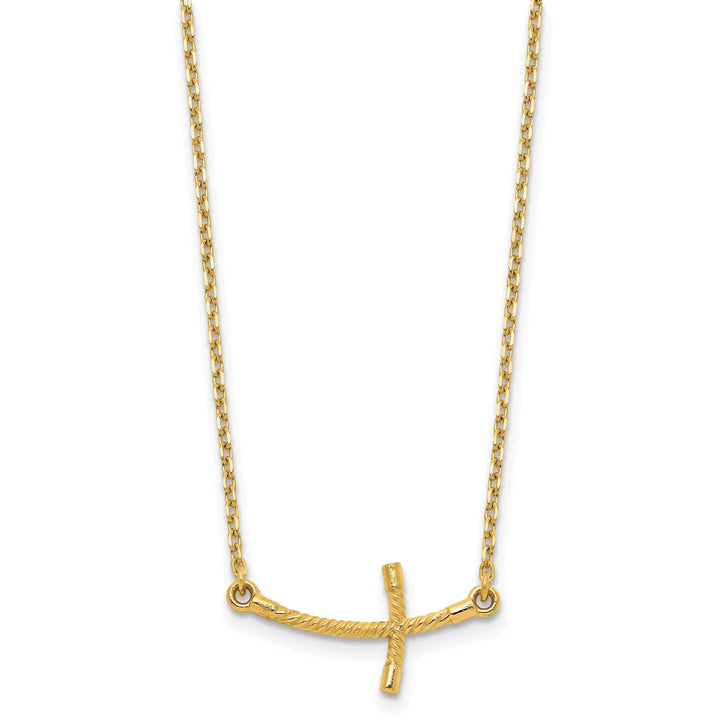 Lovely Rita's Pendants & Charms 14k Yellow Gold Polished Finish Small Size Sideways Curved Twist Design Cross Pendant in a 19-Inch Cable Chain Necklace Set
