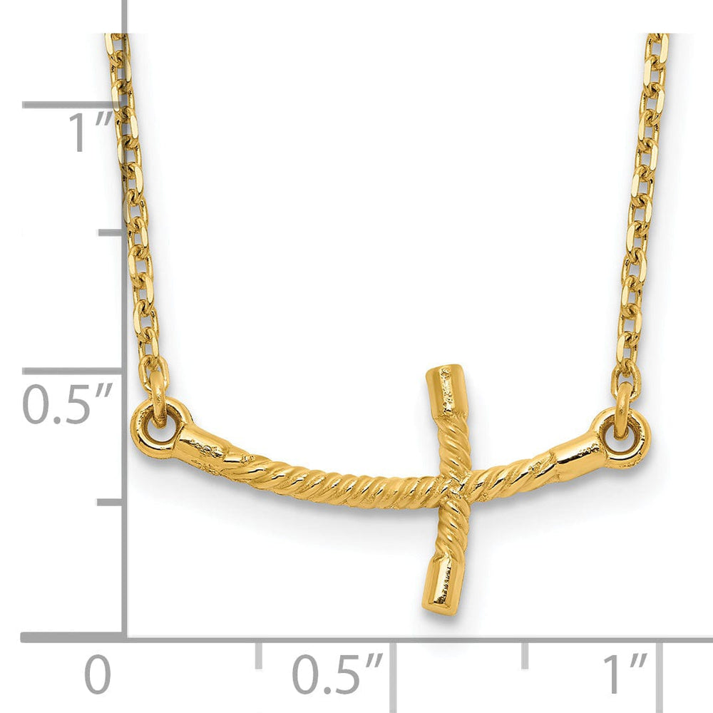 Lovely Rita's Pendants & Charms 14k Yellow Gold Polished Finish Small Size Sideways Curved Twist Design Cross Pendant in a 19-Inch Cable Chain Necklace Set