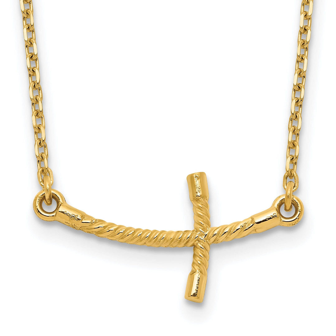 Lovely Rita's Pendants & Charms 14k Yellow Gold Polished Finish Small Size Sideways Curved Twist Design Cross Pendant in a 19-Inch Cable Chain Necklace Set