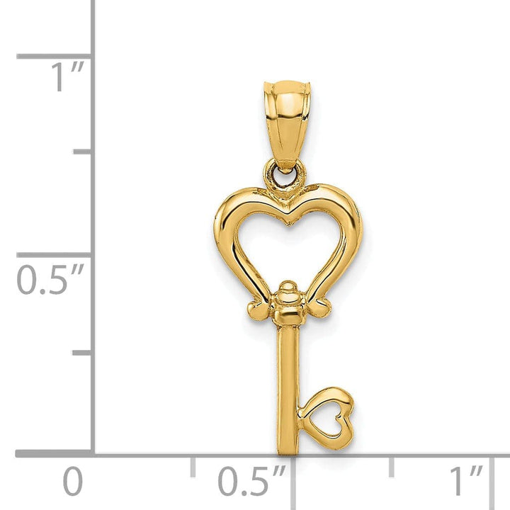 Lovely Rita's Pendants & Charms 14k Yellow Gold Polished Finish Solid 3-D Heart Design Key Charm Pendant