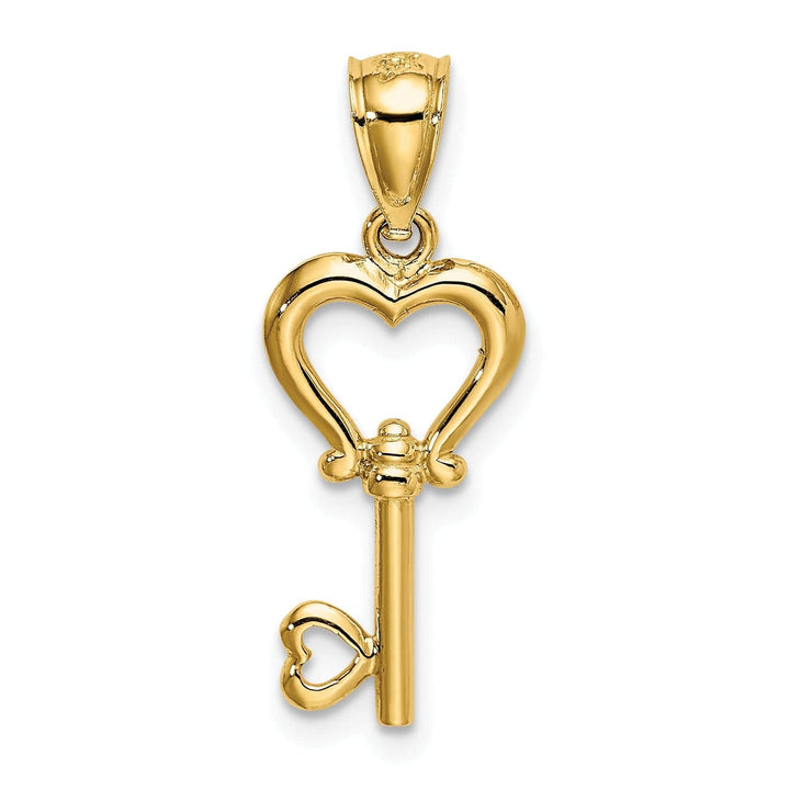 Lovely Rita's Pendants & Charms 14k Yellow Gold Polished Finish Solid 3-D Heart Design Key Charm Pendant