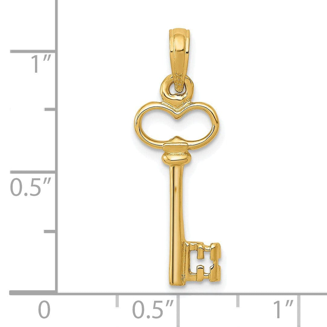 Lovely Rita's Pendants & Charms 14K Yellow Gold Polished Finish Solid 3-D Key Charm Pendant