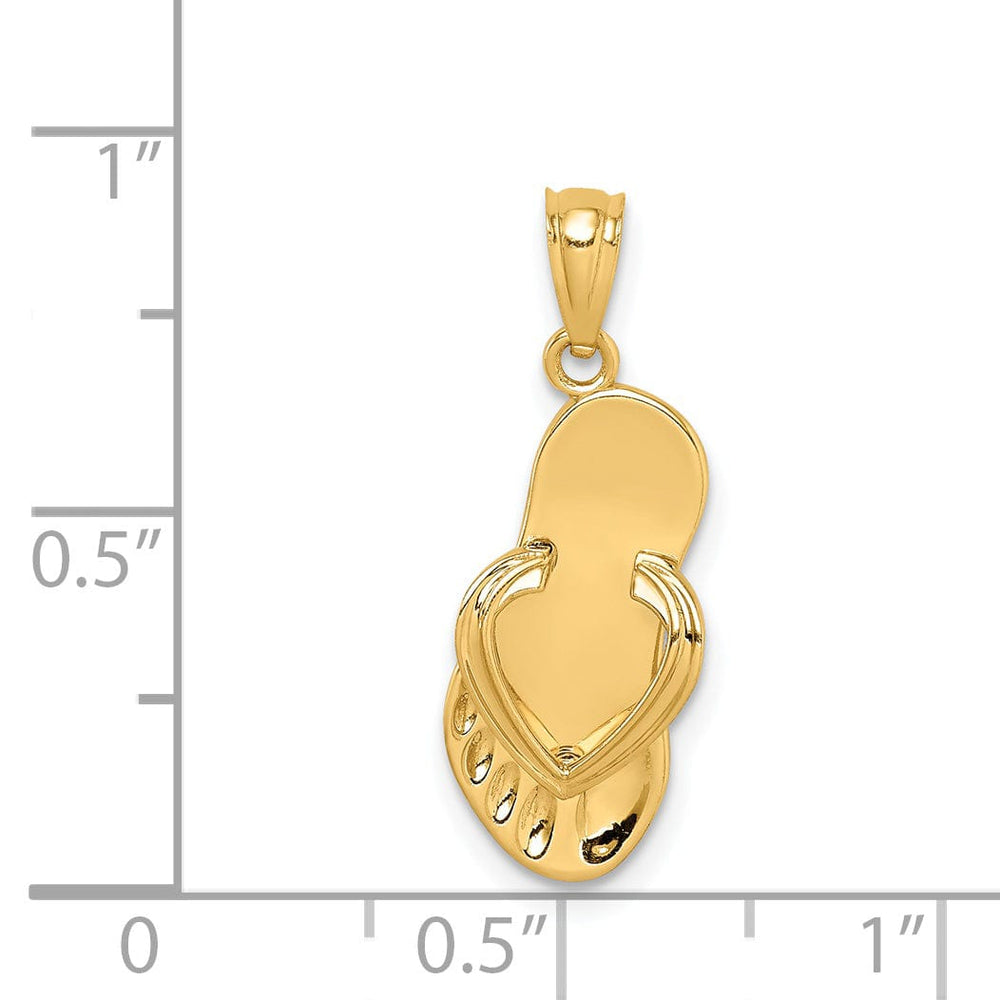 Lovely Rita's Pendants & Charms 14k Yellow Gold Polished Finish Solid 3-Dimensional Flip Flop Beach Sandle Pendant