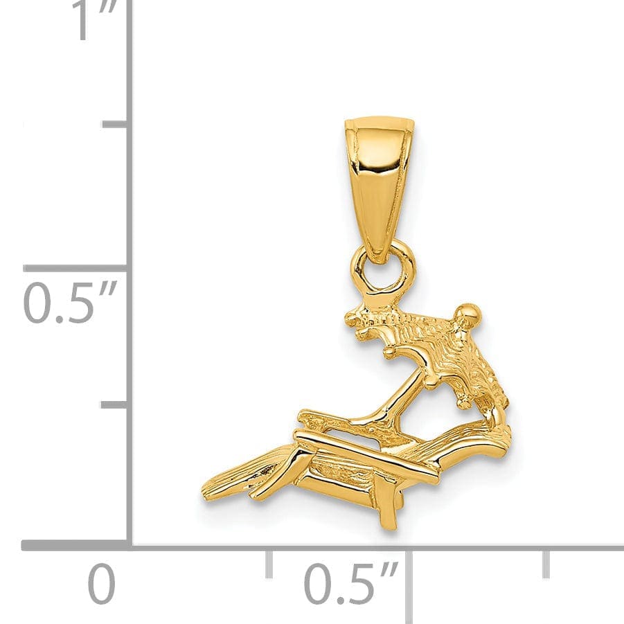 Lovely Rita's Pendants & Charms 14K Yellow Gold Polished Finish Solid 3-Dimensional Lounge Beach Chair and Umbrella Charm Pendant
