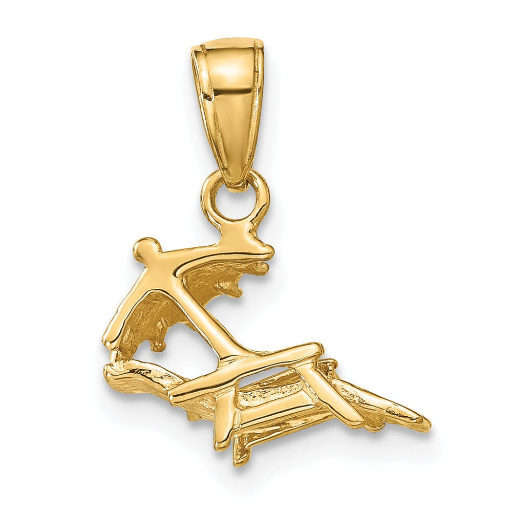 Lovely Rita's Pendants & Charms 14K Yellow Gold Polished Finish Solid 3-Dimensional Lounge Beach Chair and Umbrella Charm Pendant