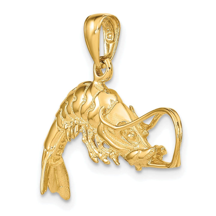 Lovely Rita's Pendants & Charms 14K Yellow Gold Polished Finish Solid 3-Dimensional Shrimp Charm Pendant