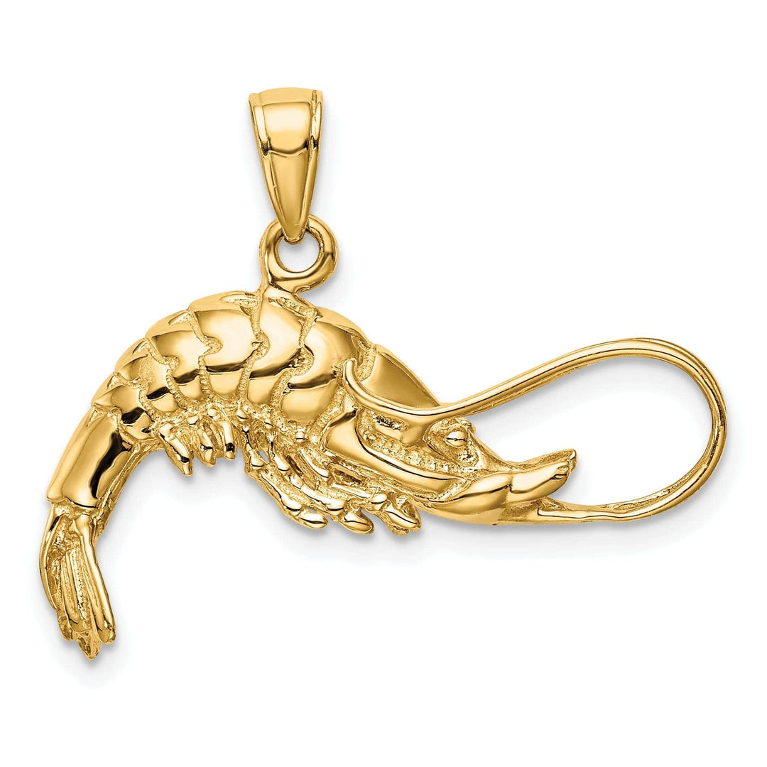 Lovely Rita's Pendants & Charms 14K Yellow Gold Polished Finish Solid 3-Dimensional Shrimp Charm Pendant