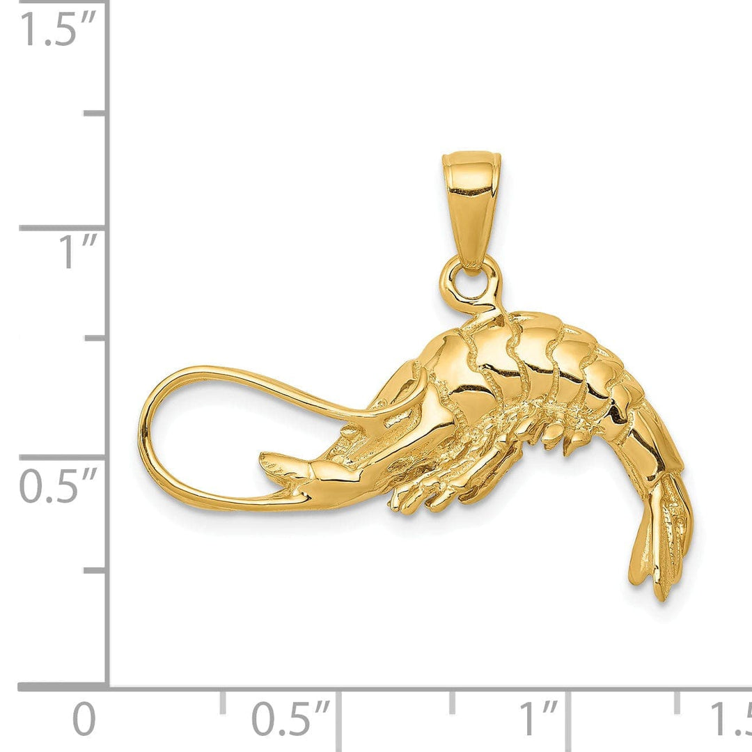 Lovely Rita's Pendants & Charms 14K Yellow Gold Polished Finish Solid 3-Dimensional Shrimp Charm Pendant