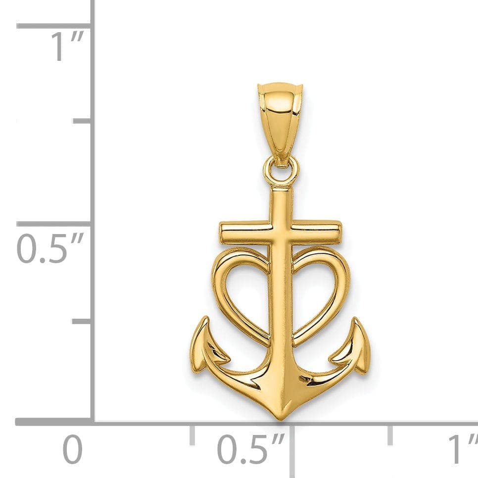 Lovely Rita's Pendants & Charms 14K Yellow Gold Polished Finish Solid Anchor with Heart Design Pendant
