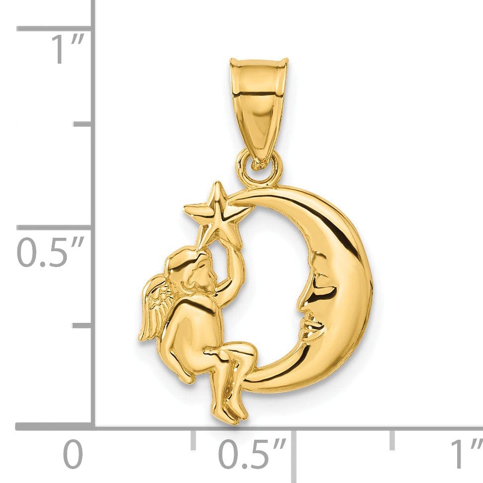 Lovely Rita's Pendants & Charms 14K Yellow Gold Polished Finish Solid Angel in Moon and Star Pendant