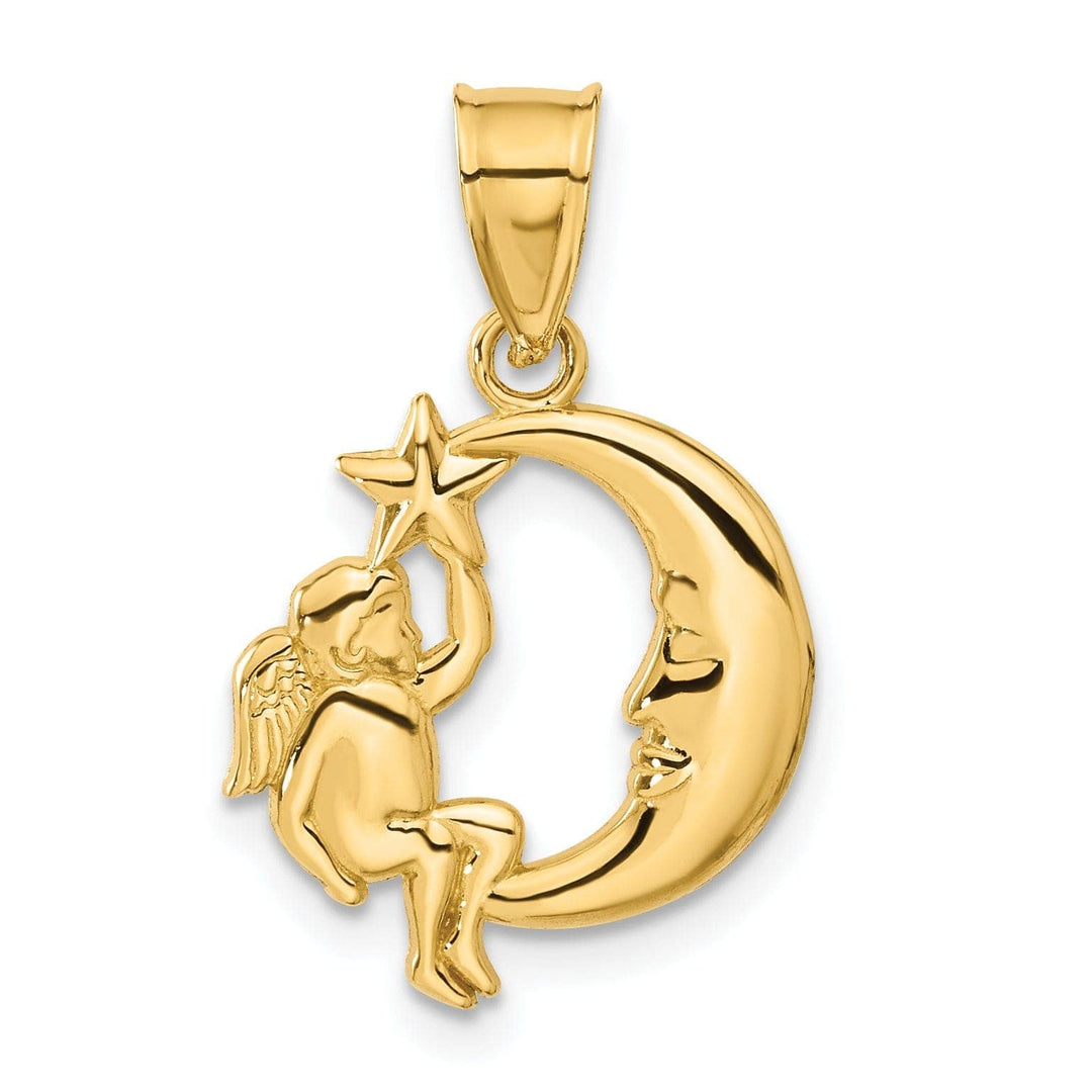 Lovely Rita's Pendants & Charms 14K Yellow Gold Polished Finish Solid Angel in Moon and Star Pendant