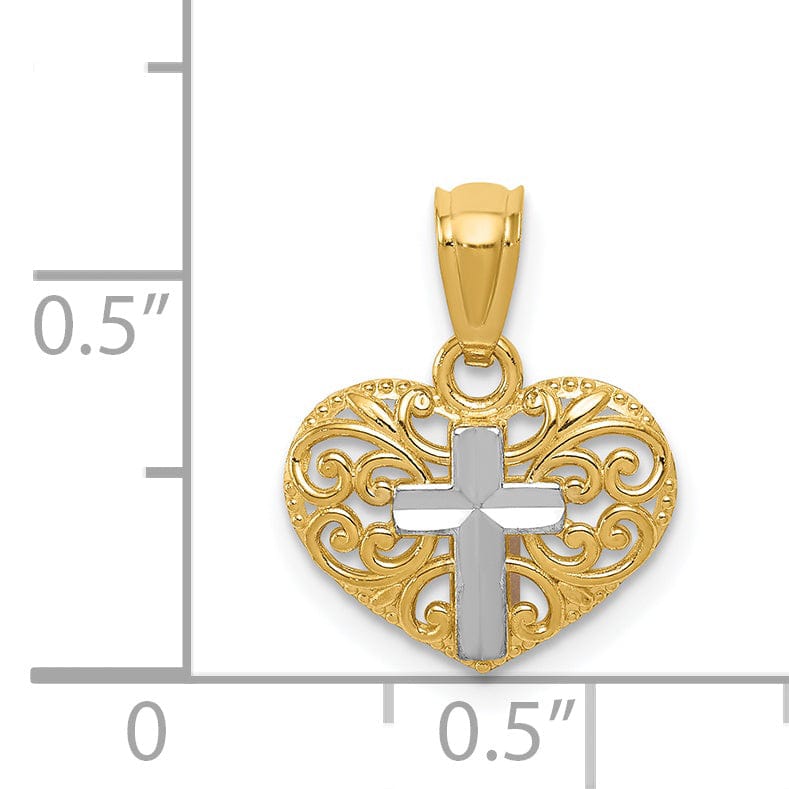 Lovely Rita's Pendants & Charms 14k Yellow Gold Polished Finish Solid Concave Cross in Heart Pendant