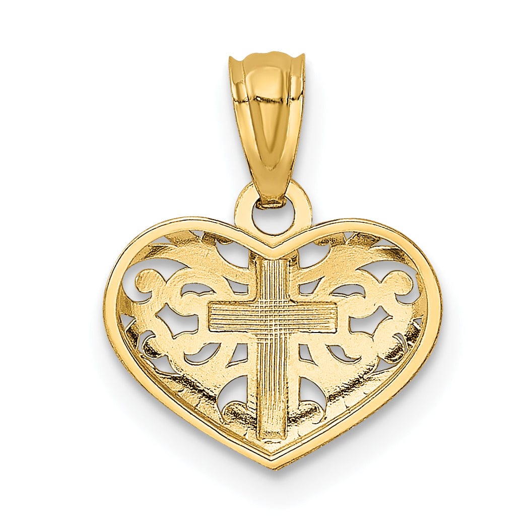 Lovely Rita's Pendants & Charms 14k Yellow Gold Polished Finish Solid Concave Cross in Heart Pendant
