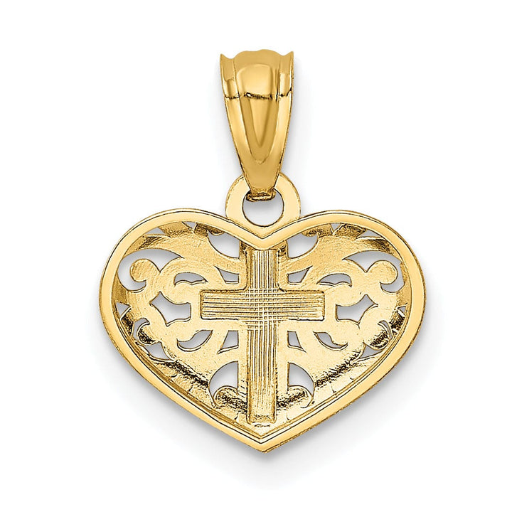 Lovely Rita's Pendants & Charms 14k Yellow Gold Polished Finish Solid Concave Cross in Heart Pendant