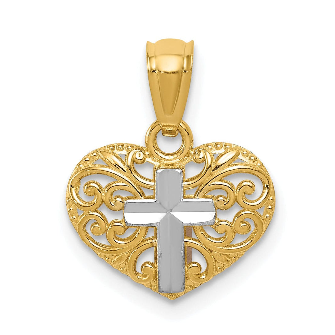 Lovely Rita's Pendants & Charms 14k Yellow Gold Polished Finish Solid Concave Cross in Heart Pendant