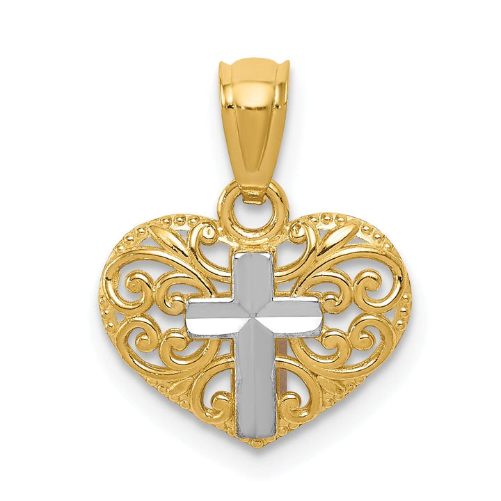 Lovely Rita's Pendants & Charms 14k Yellow Gold Polished Finish Solid Concave Cross in Heart Pendant