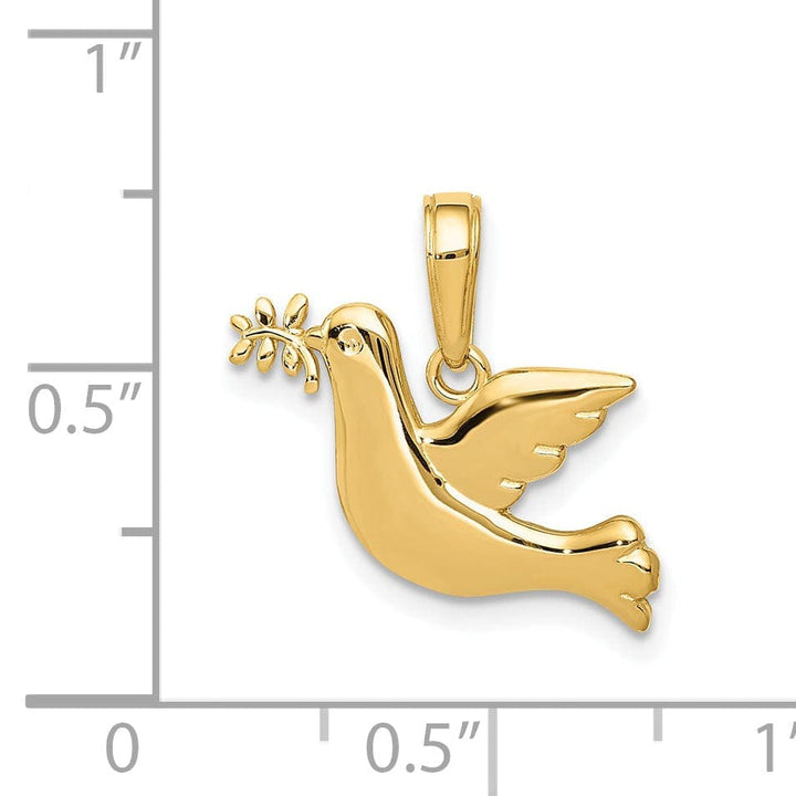 Lovely Rita's Pendants & Charms 14K Yellow Gold Polished Finish Solid Dove With Olive Branch Pendant