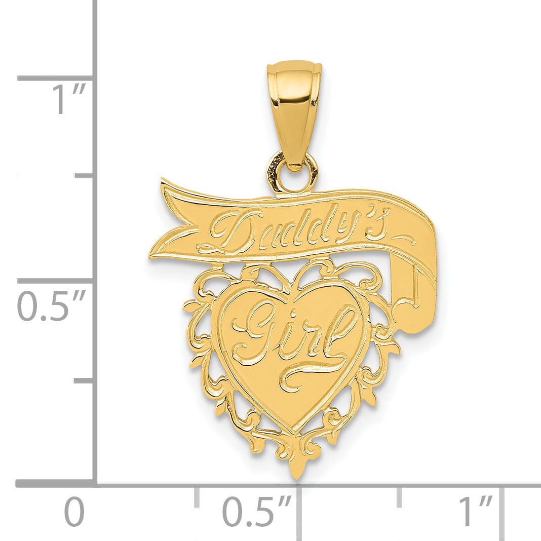 Lovely Rita's Pendants & Charms 14k Yellow Gold Polished Finish Solid Flat Back DADDYS GIRL Heart & Engrave Banner Design Charm Pendant