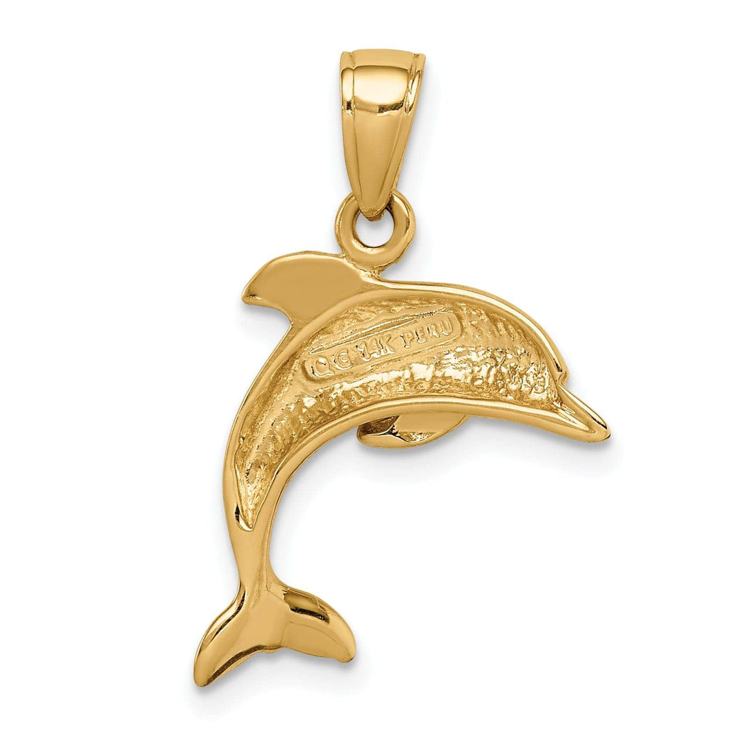 Lovely Rita's Pendants & Charms 14k Yellow Gold Polished Finish Solid Jumping Design Dolphin Charm Pendant