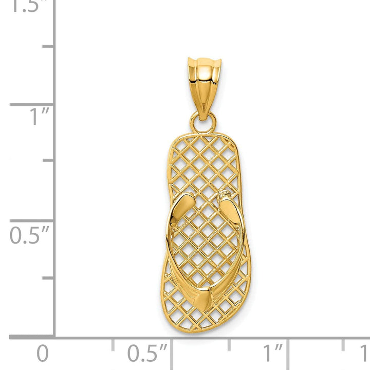 Lovely Rita's Pendants & Charms 14k Yellow Gold Polished Finish Solid Open Back Mesh Design Single Flip flop Sandle Charm Pendant