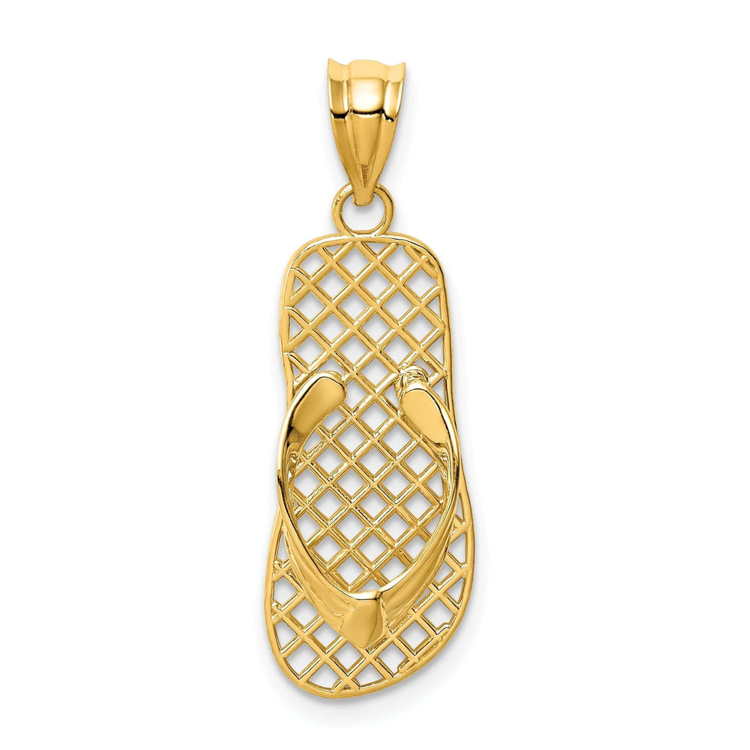Lovely Rita's Pendants & Charms 14k Yellow Gold Polished Finish Solid Open Back Mesh Design Single Flip flop Sandle Charm Pendant