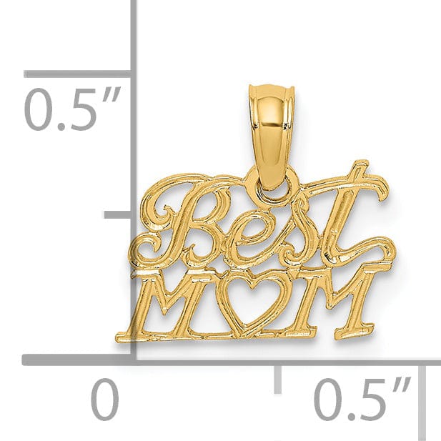 Lovely Rita's Pendants & Charms 14K Yellow Gold Polished Finish Solid Script BEST MOM with Heart Charm Pendant