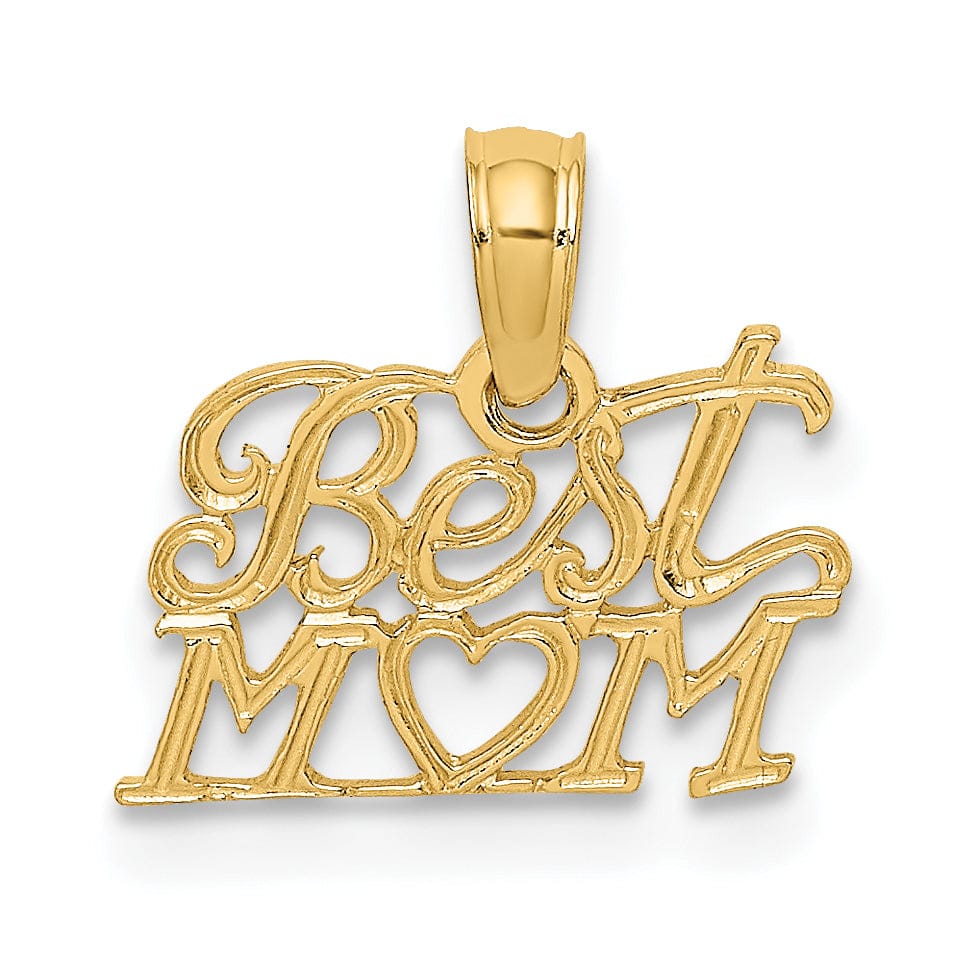 Lovely Rita's Pendants & Charms 14K Yellow Gold Polished Finish Solid Script BEST MOM with Heart Charm Pendant