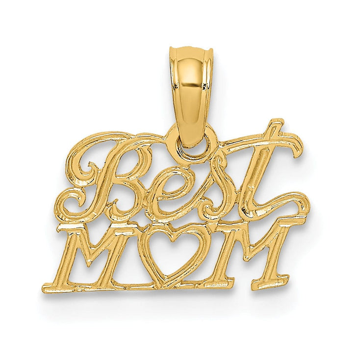 Lovely Rita's Pendants & Charms 14K Yellow Gold Polished Finish Solid Script BEST MOM with Heart Charm Pendant
