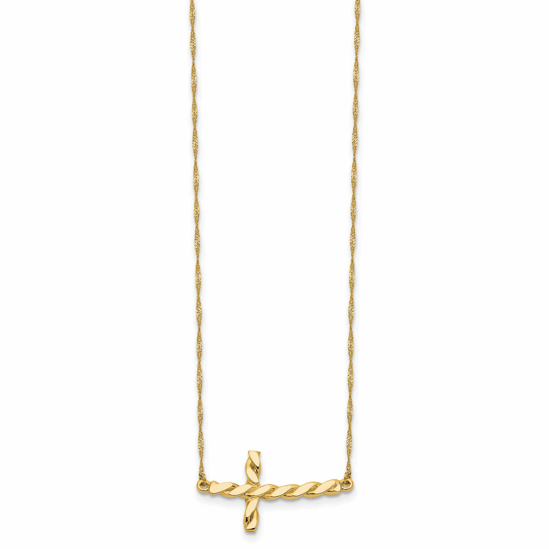 Lovely Rita's Pendants & Charms 14k Yellow Gold Polished Finish Solid Twisted Sideways Cross Pendant Design in a 17-Inch Rope Chain Necklace Set