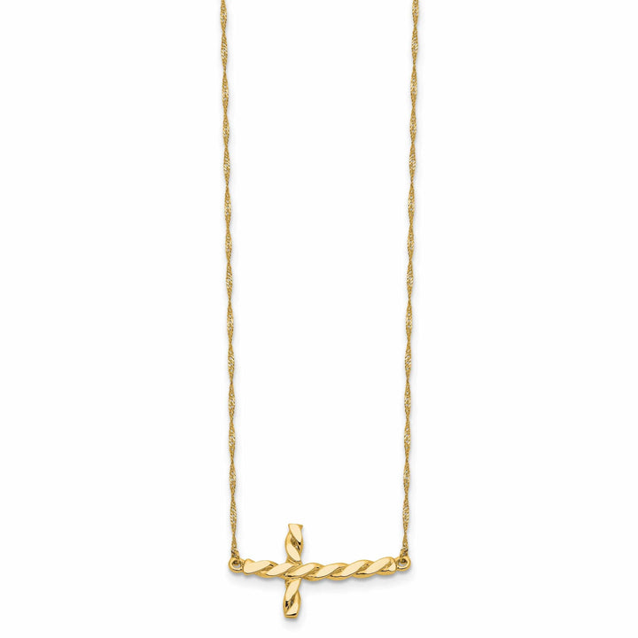Lovely Rita's Pendants & Charms 14k Yellow Gold Polished Finish Solid Twisted Sideways Cross Pendant Design in a 17-Inch Rope Chain Necklace Set