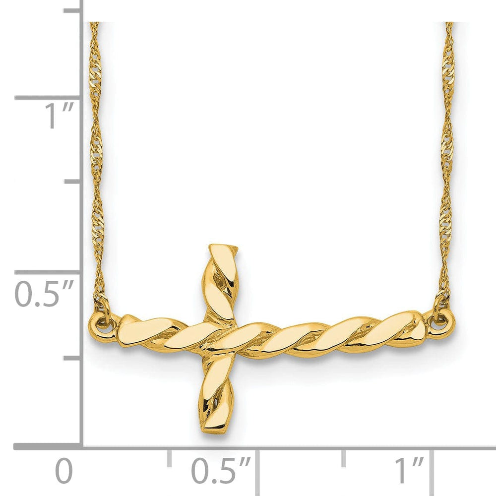 Lovely Rita's Pendants & Charms 14k Yellow Gold Polished Finish Solid Twisted Sideways Cross Pendant Design in a 17-Inch Rope Chain Necklace Set