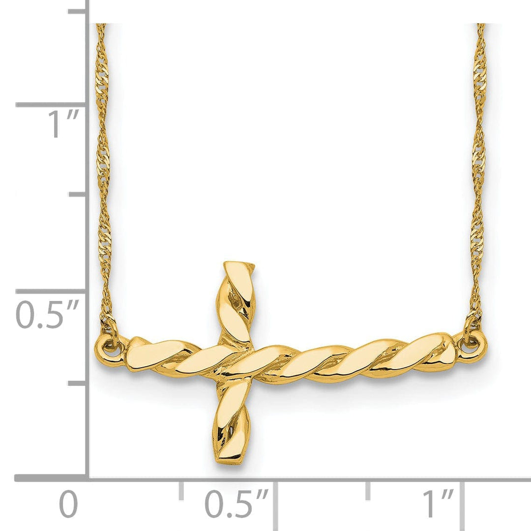 Lovely Rita's Pendants & Charms 14k Yellow Gold Polished Finish Solid Twisted Sideways Cross Pendant Design in a 17-Inch Rope Chain Necklace Set