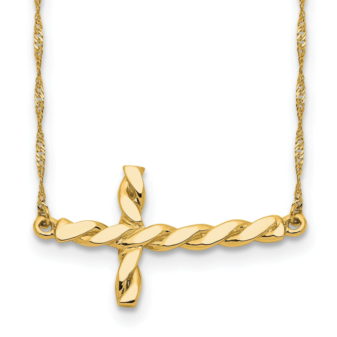 Lovely Rita's Pendants & Charms 14k Yellow Gold Polished Finish Solid Twisted Sideways Cross Pendant Design in a 17-Inch Rope Chain Necklace Set