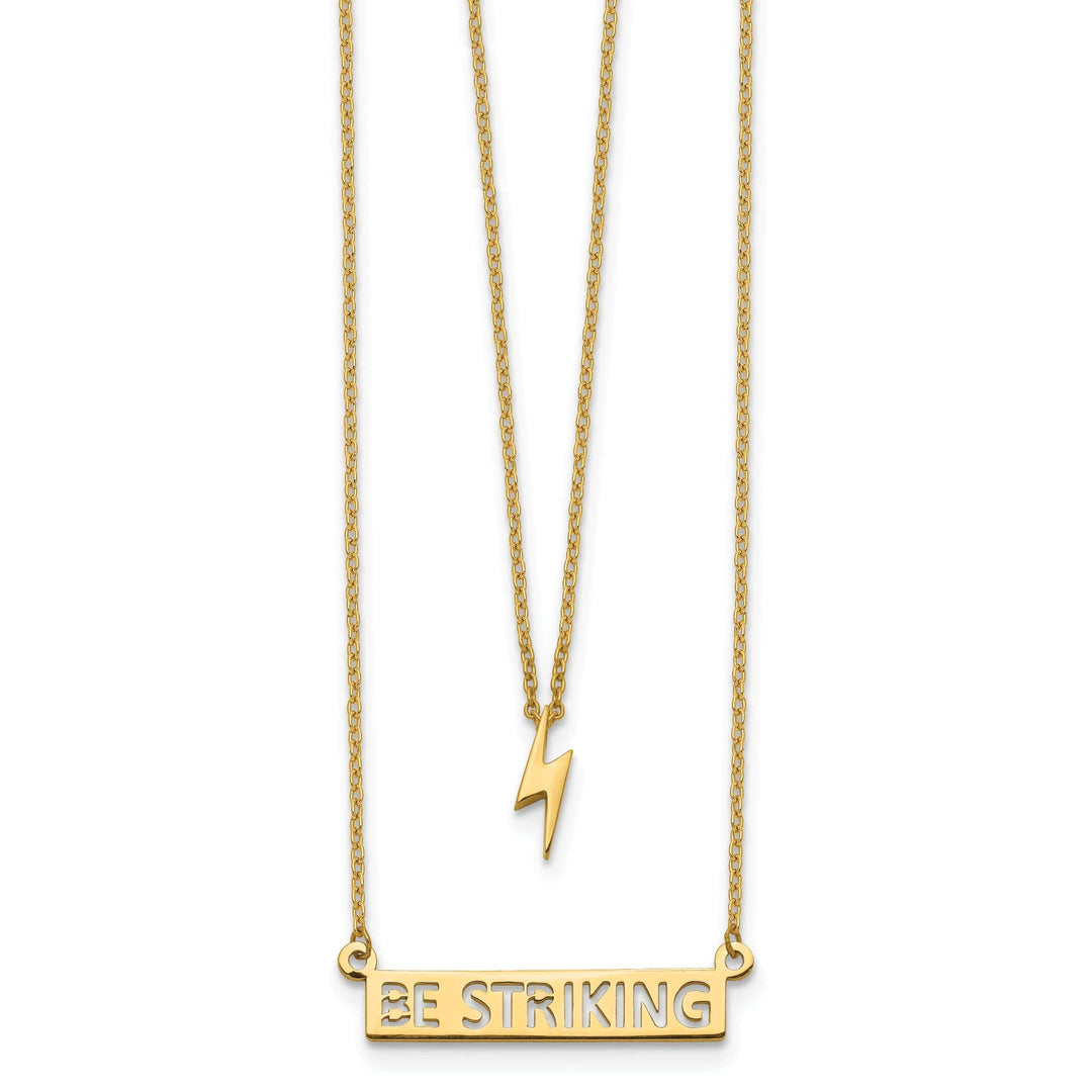 Lovely Rita's Pendants & Charms 14k Yellow Gold Polished Finish Solid Two-Strand Lightning & Be Striking Bar Design in a 17-inch Cable Chain Necklace Set