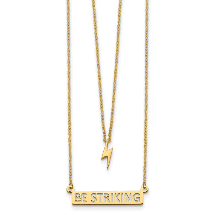 Lovely Rita's Pendants & Charms 14k Yellow Gold Polished Finish Solid Two-Strand Lightning & Be Striking Bar Design in a 17-inch Cable Chain Necklace Set